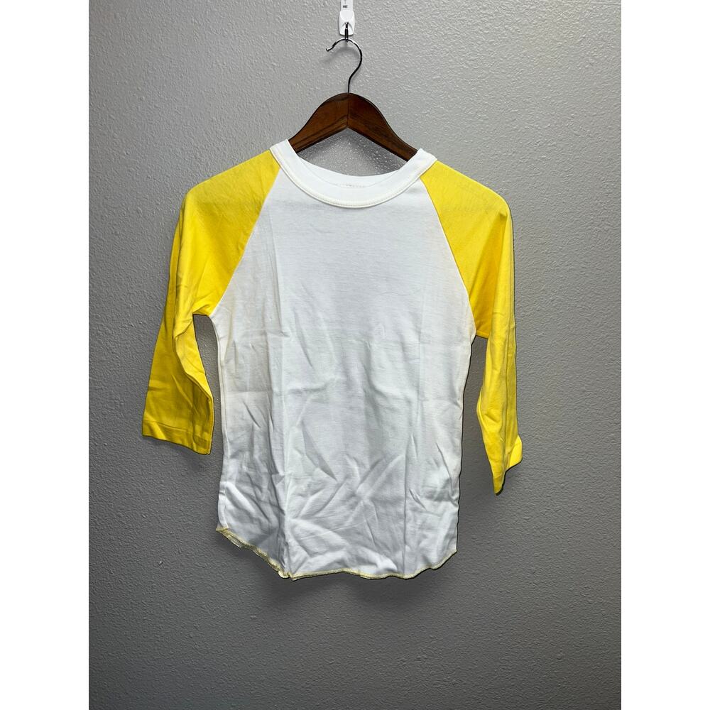 Women's 80s Vintage Lucky Star White Yellow Raglan Shirt Blank Top
